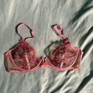 For Love And Lemons Pink Floral Lace Bra
